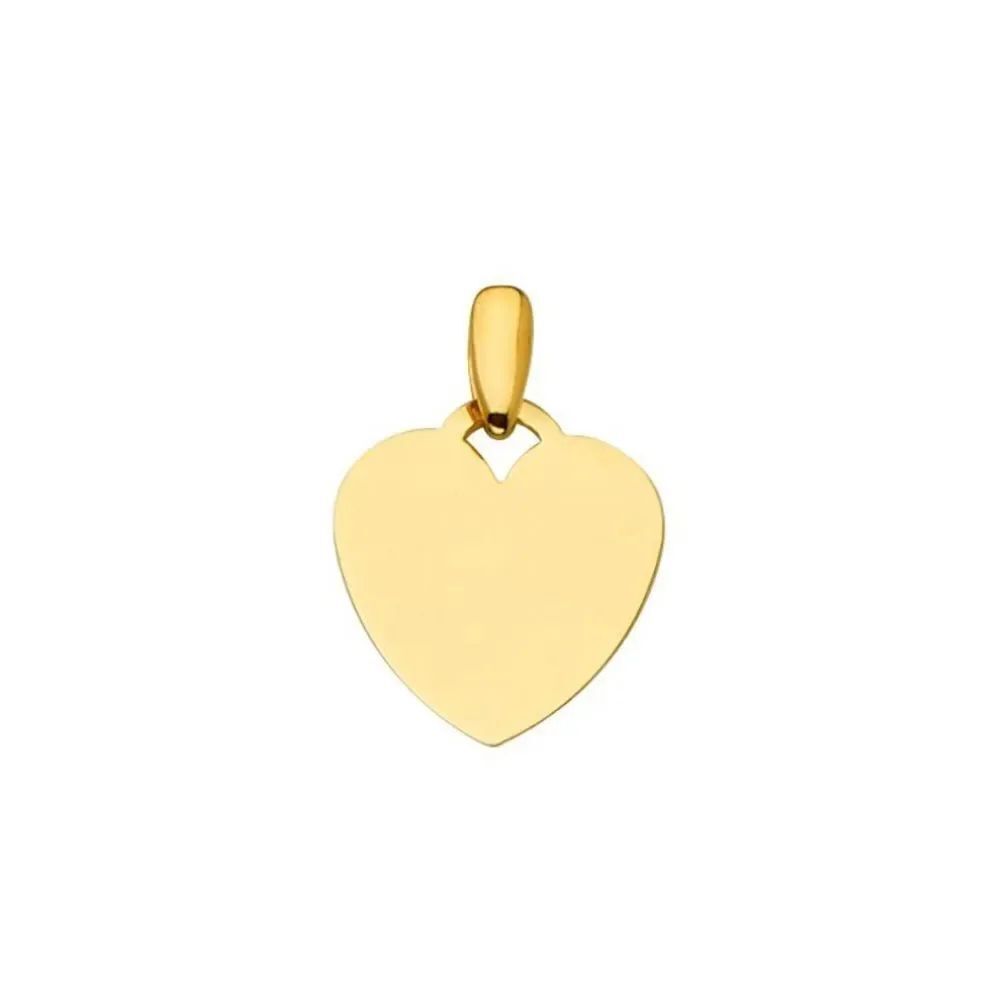 Engravable heart Disc Charm | 14K solid Yellow Gold pendant | Perfect Gift |